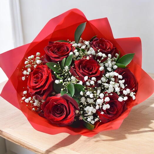 Ramo 6 rosas con paniculata