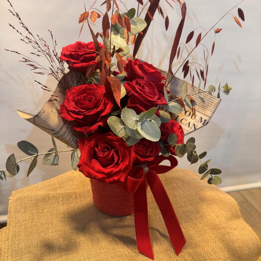 Basket with red roses