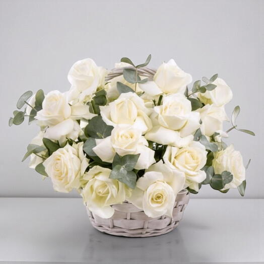 Basket of white roses