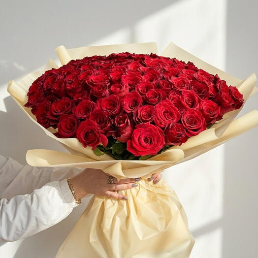 Ramo de 101 Rosas Rojas Premium – Gran Bouquet Romantico de Lujo