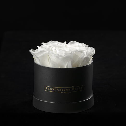 Caja redonda 12cm  de rosas preservas blanco