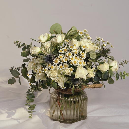 JARRON CUERDA CON FLORES DE TEMPORADA