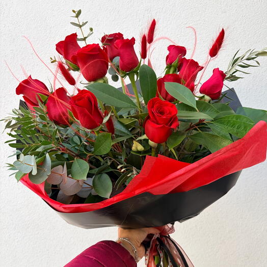 Velvet and Onyx - ramo de 12 rosas rojas, sin relleno, moderno, romántico, regalo de aniversario, regalo de cumpleaños