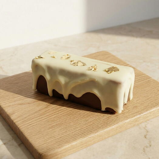 Barritas energeticas  de chocolate blanco decoradas con laminas de oro comestible