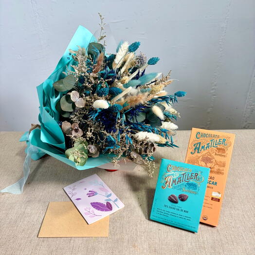 Set de regalo artesanal Midnight n Sea Salt - San Valentín 85 € + mínimo para entrega ramo de flores secas, bombones bcn