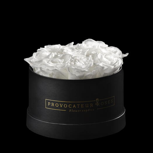 Caja redonda 18cm  de rosas preservas blanco