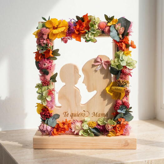 Cadre Floral Je T'aime Maman Avec Silhouette En Bois Et Fleurs Préservées – Cadeau Spécial Pour Maman
