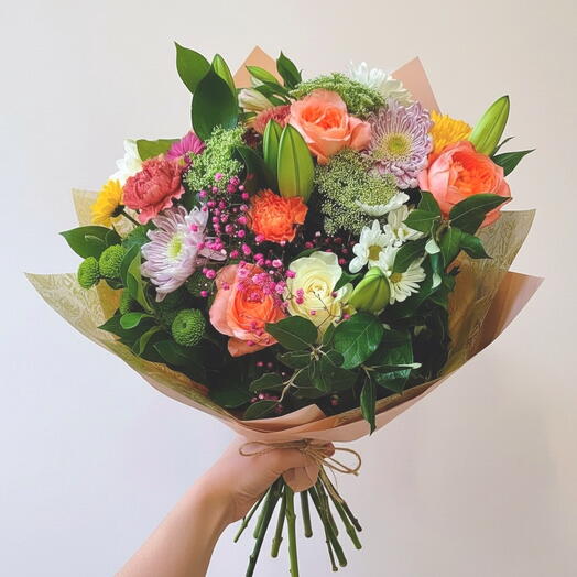 Ramo Mixto en Tonos Melocoton y Rosa