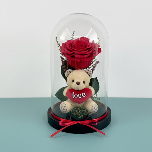 🌹 Rosa Eterna con Osito de Peluche