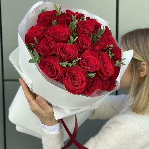 21 Roses with Eucalyptus