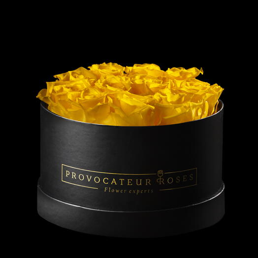 Caja redonda 20cm de rosas preservadas amarillo