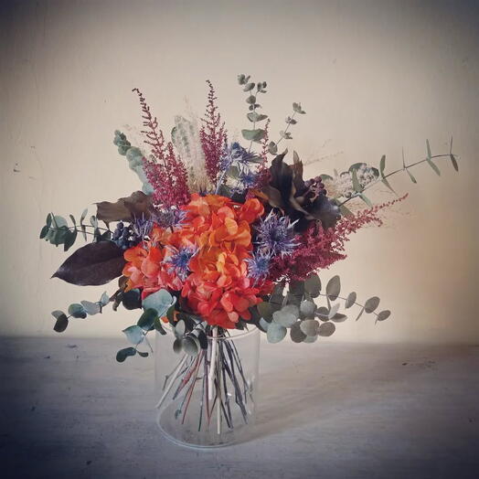 Orange Hydrangea and Eryngium Bouquet Autumnal Touch