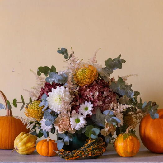 Bouquet of Dahlias and Proteas Autumn Colors