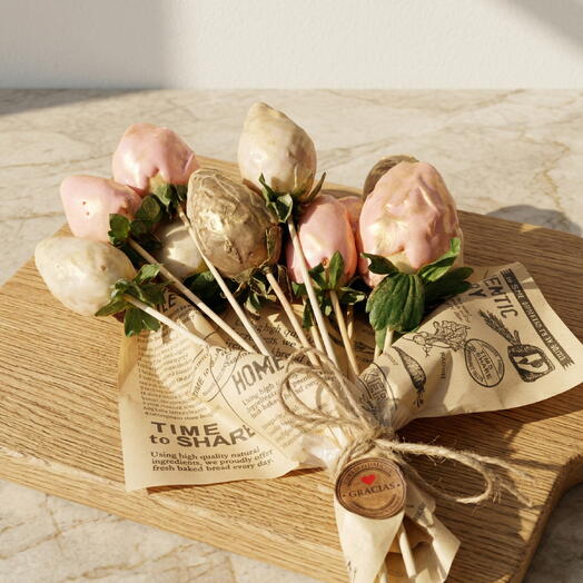 Ramo de fresas frescas cubiertas con chocolate belga Callebaut 823