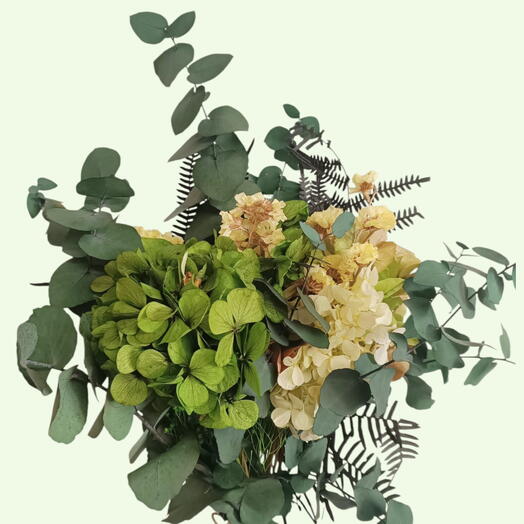 Ramo flores preservadas Verde y amarillo