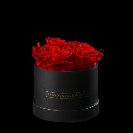 Caja redonda 12cm  de rosas preservadas roja