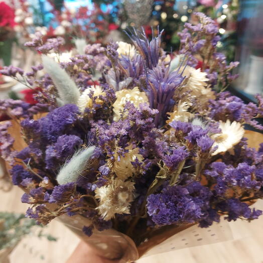 Ramo flores secas y preservadas rosa y morado