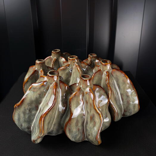 Jarrón cerámico 7pods gris-marrón