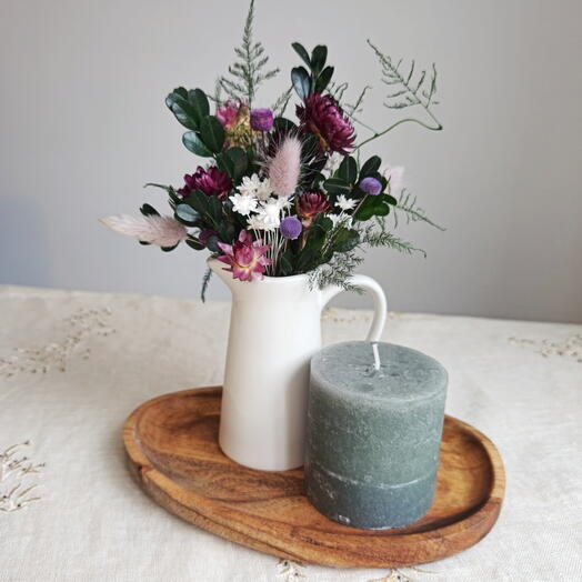 Regalo con flores secas y vela – entrega hoy