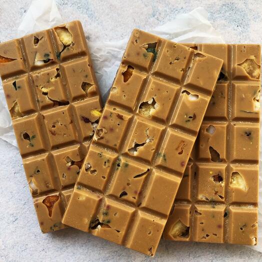 Pack de 4 tabletas chocolate leche y frutas caramelizadas