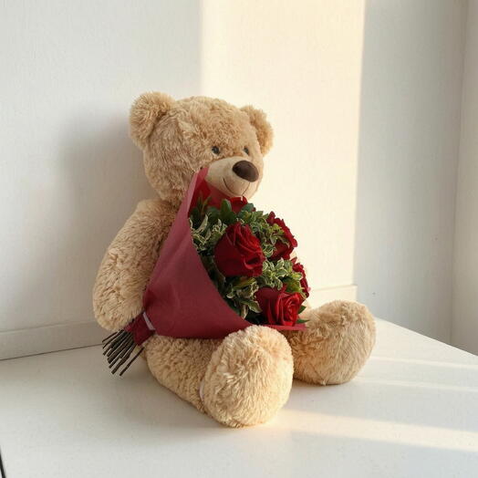 Oso Enamorado con Rosas Rojas Premium