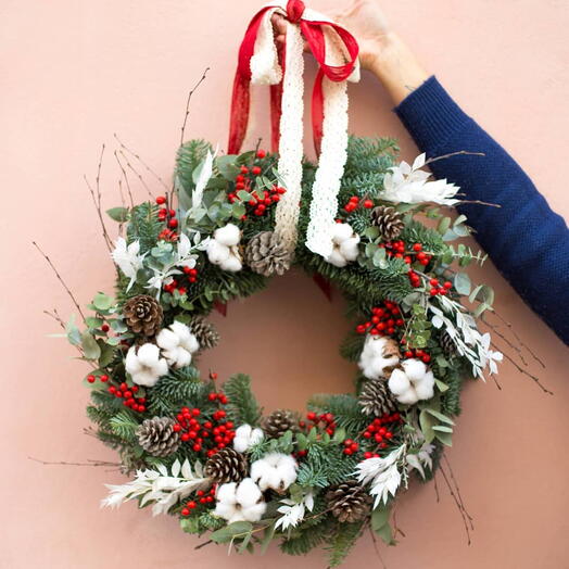 Fir and Cotton Wreath Christmas Spirit