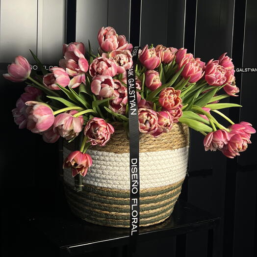 Basket with 51 tulips