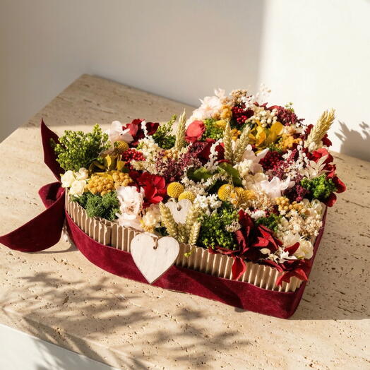 Corazon Floral Love con Flores Secas y Preservadas – Regalo Romantico y Decorativo