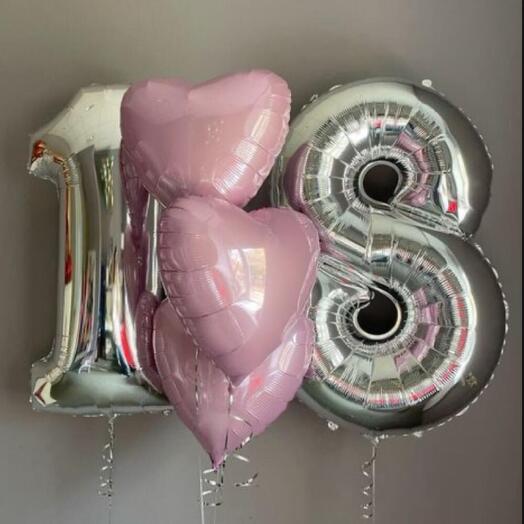 2 numeros y 3 globo de foil