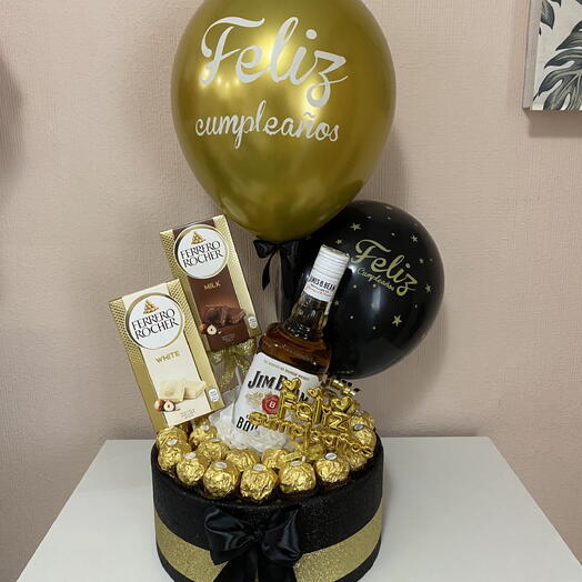 Cadeau d'anniversaire pour hommes avec un whisky et 27 Ferrero Rocher