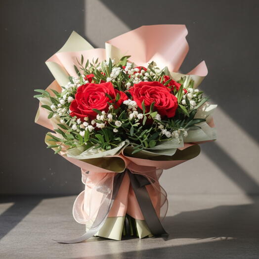 Ramo Clasico de Rosas Rojas con Paniculata – Regalo Elegante y Accesible