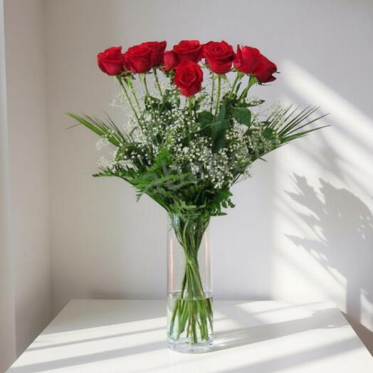 Ramo Premium de 12 Rosas Rojas de Tallo Largo Pasion Eterna