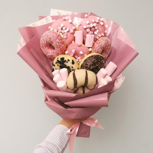 Ramo Dulce Gourmet de Donuts y Nubes Rosadas