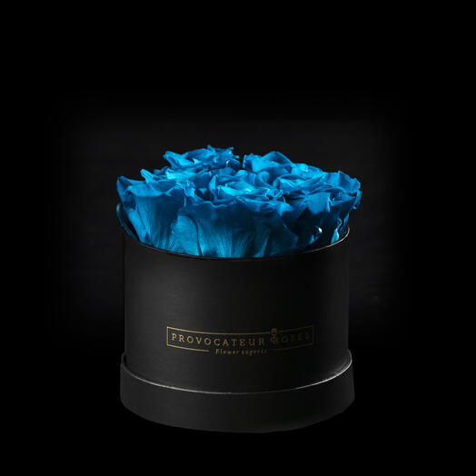 Caja redonda 12cm  de rosas preservadas aquamarine