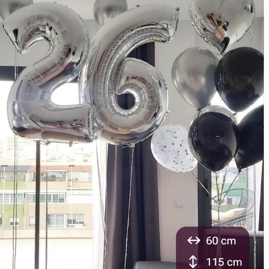 2 numeros y 1 ramillete de globos