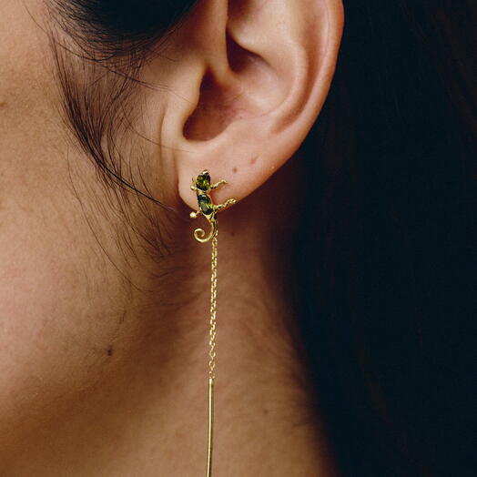Pendientes salamandra asimetricos | hecho a mano plata925 y bano de oro 18 kt