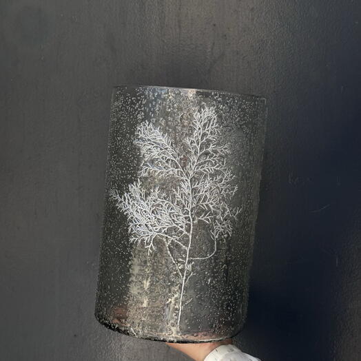 Jarron Cilindrico con Arbol Plateado Snow L