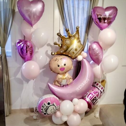 Bouquet de globos para una nina recien nacida