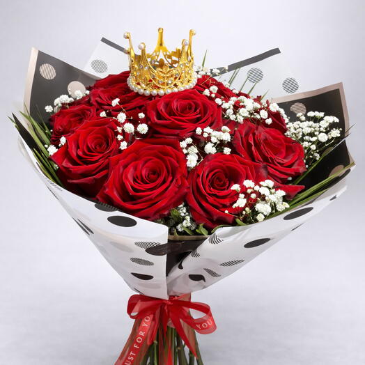 Букет Королева моего сердца (12 роз + корона)
