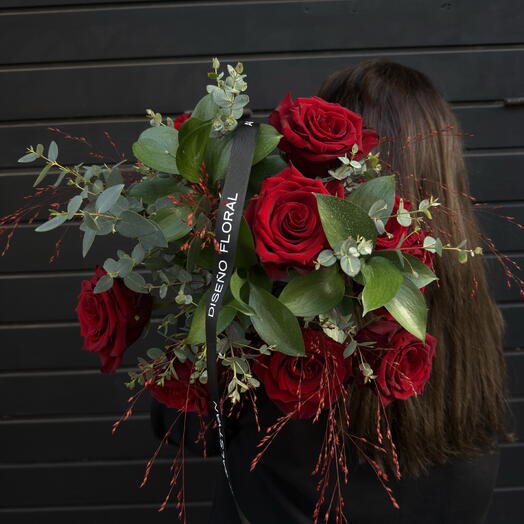 Bouquet of 9 red roses and eucalyptus ARAIK GALSTYAN
