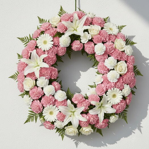 Corona Funebre Kiev Elegante con Lirios, Rosas y Claveles – Arreglo Floral para Condolencias