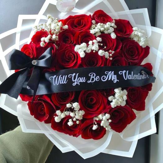 Ramo de 35 Rosas Rojas Personalizable – ¿Quieres ser mi Valentin