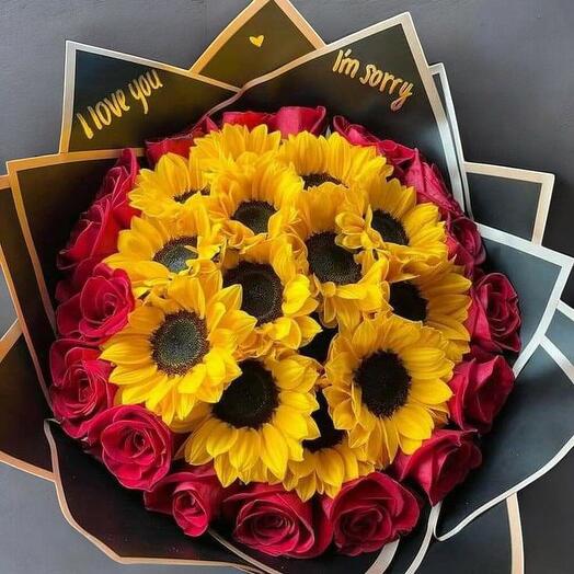 Ramo de Girasoles y Rosas Rojas – Amor y Disculpas