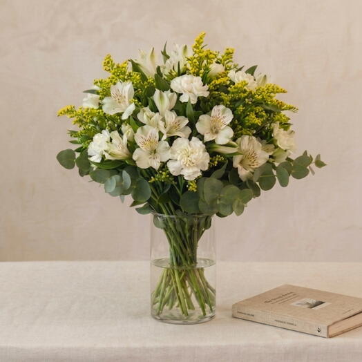 Eternal Freshness Bouquet - Mix of white and green alstroemerias