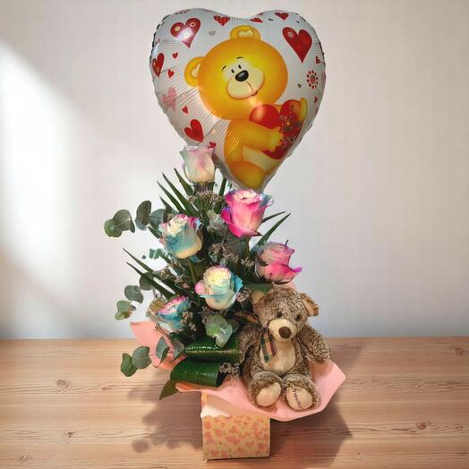 Bouquet de ballons avec peluche