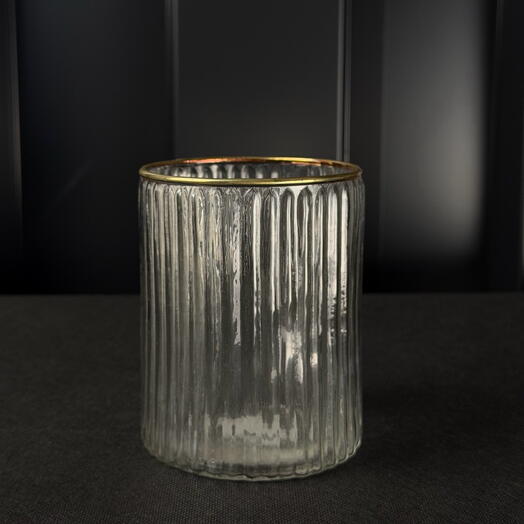 Portavelas vidrio acanal. transp. borde oro de ARAIK GALSTYAN