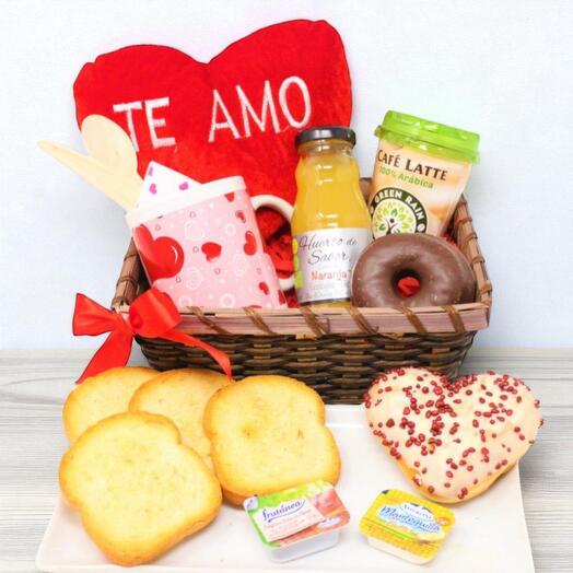 Desayuno San Valentin Dulce – Regalo Romantico con Taza, Dots y Cojin "Te Amo"