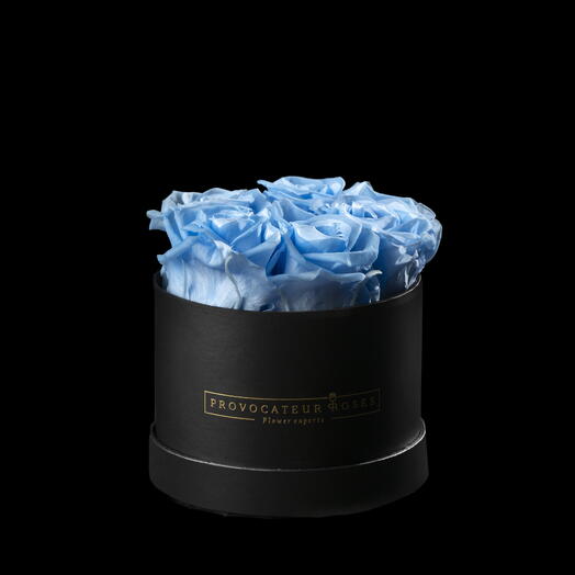 Caja redonda 12cm  de rosas preservadas baby blue