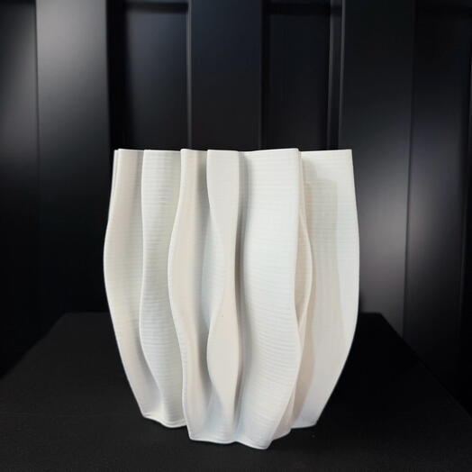 Jarron ceramica ancho plisado crema