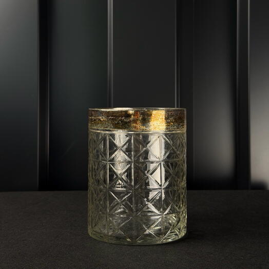 Portavelas de cristal dorado con detalle tallado en cruz de ARAIK GALSTYAN